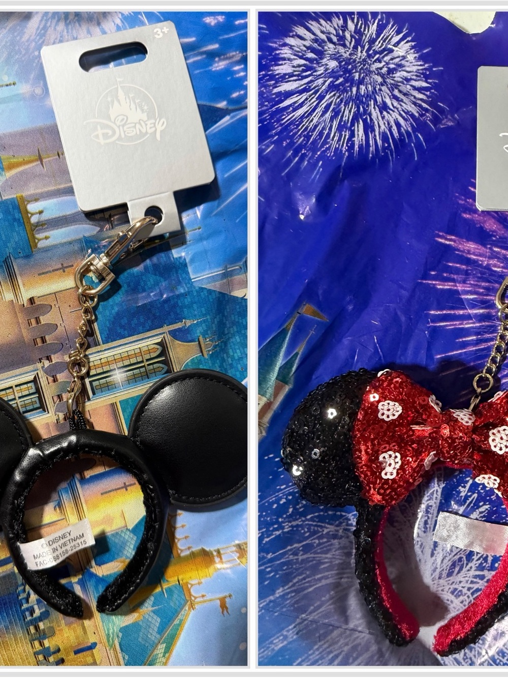 Disney Black and Red Sequin Minnie Ear Keychain Bag Charm